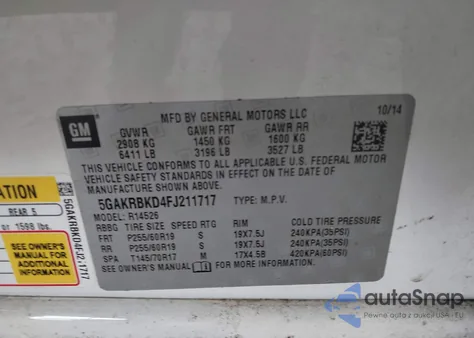 2015 Buick Enclave Leather from USA, damaged, VIN 5GAKRBKD4FJ211717